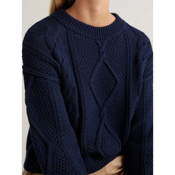 Quince Sweaters - Quince 100% Organic Cotton Cropped Cable Crew Sweater Navy S NWOT